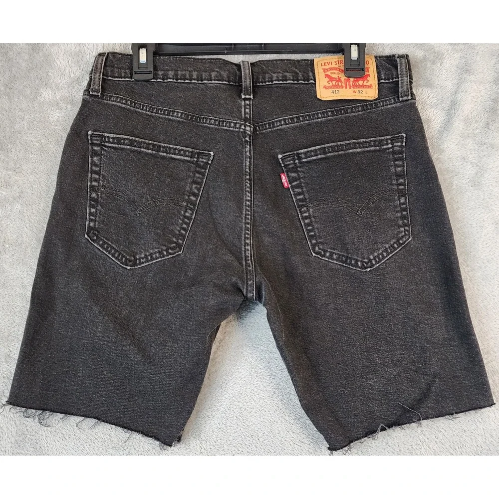 Levi Strauss 412 Jean Shorts Mens Size 32 Faded Black Denim Cutoff Slim Taper